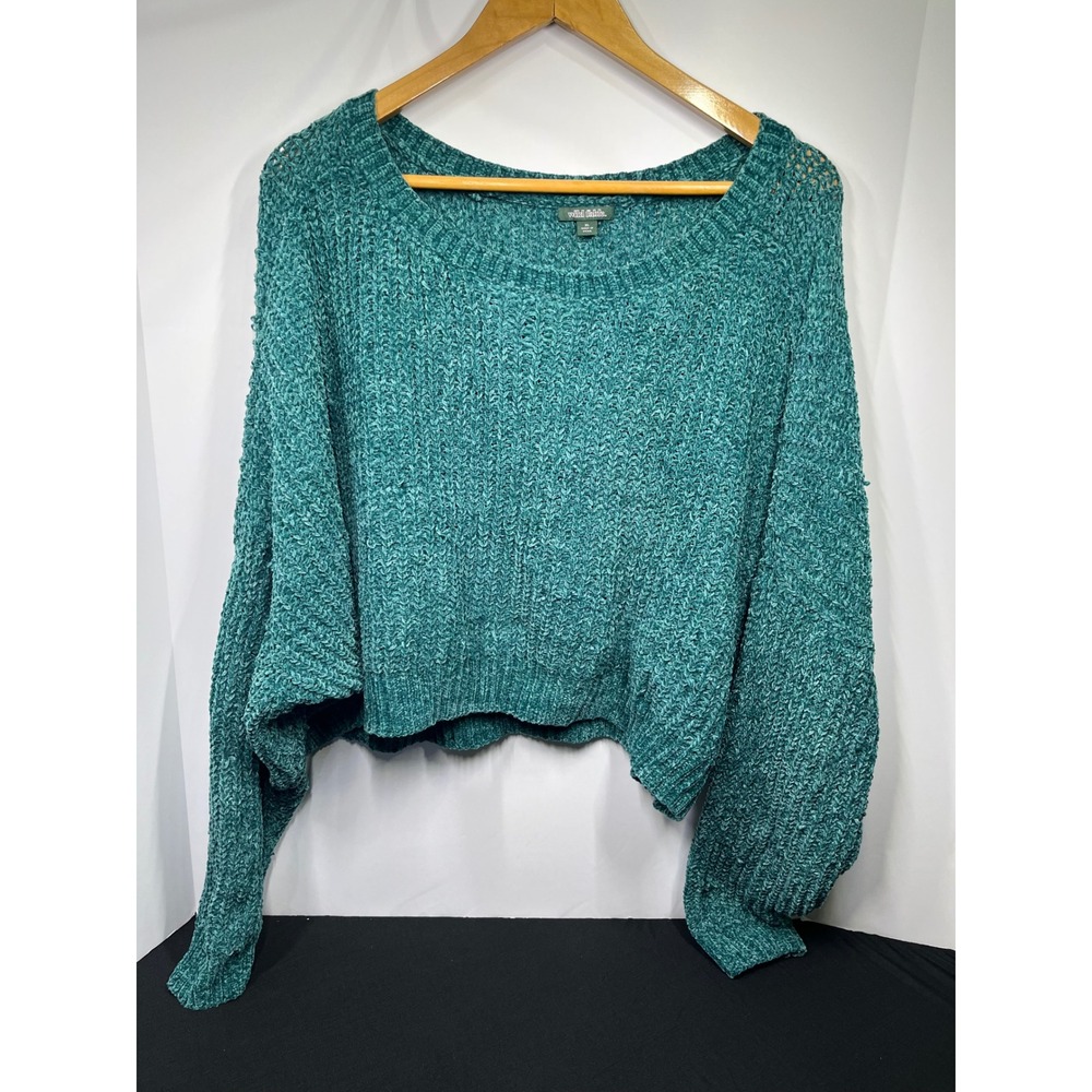 Wild Fable Womens XL Teal Green Chenille Cropped Sweater Long Sleeve Scoop Neck
